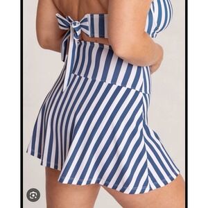 Shapermint Essentials White Blue Striped High Waist  Swim Skirt XL‎ NWOT